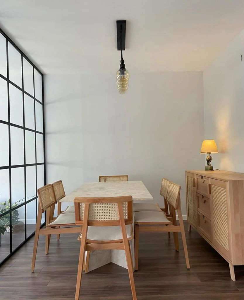 V-Foot Travertine Dining Table